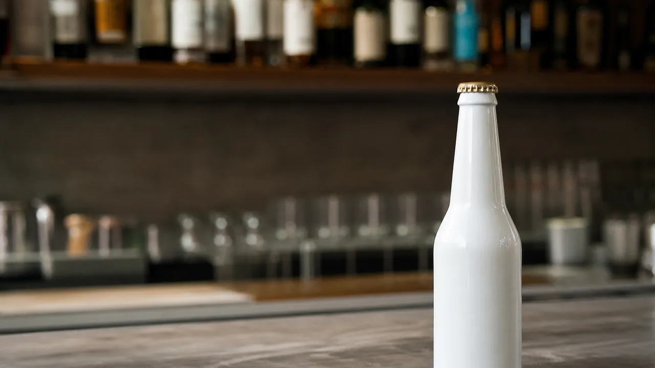 Bouteille de bière blanche sur un comptoir de bar
