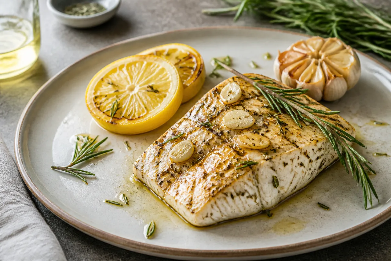 Dorade coryphène poêlée au citron, ail et romarin