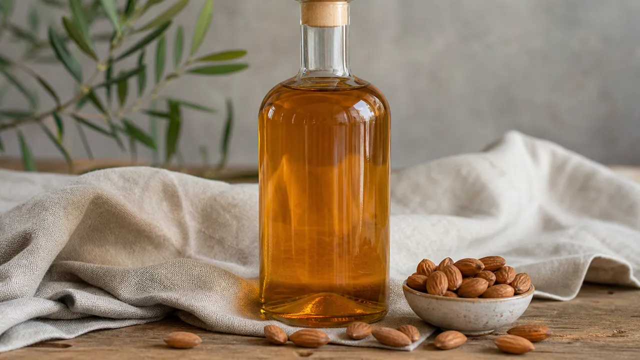 Bouteille de liqueur d'amande maison prête à déguster